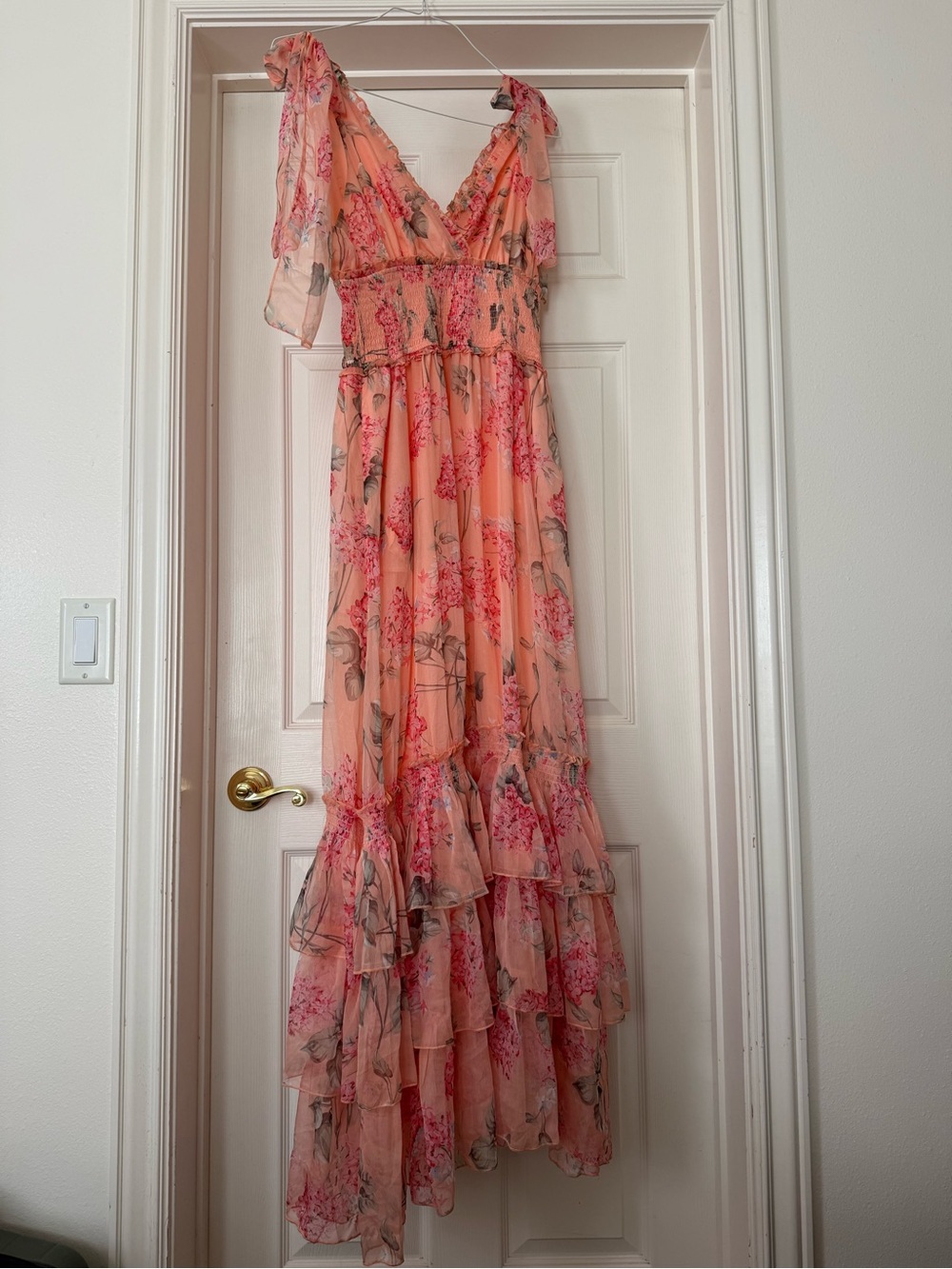Petal & Pup Peach Floral Tiered Ruffle Maxi Dress